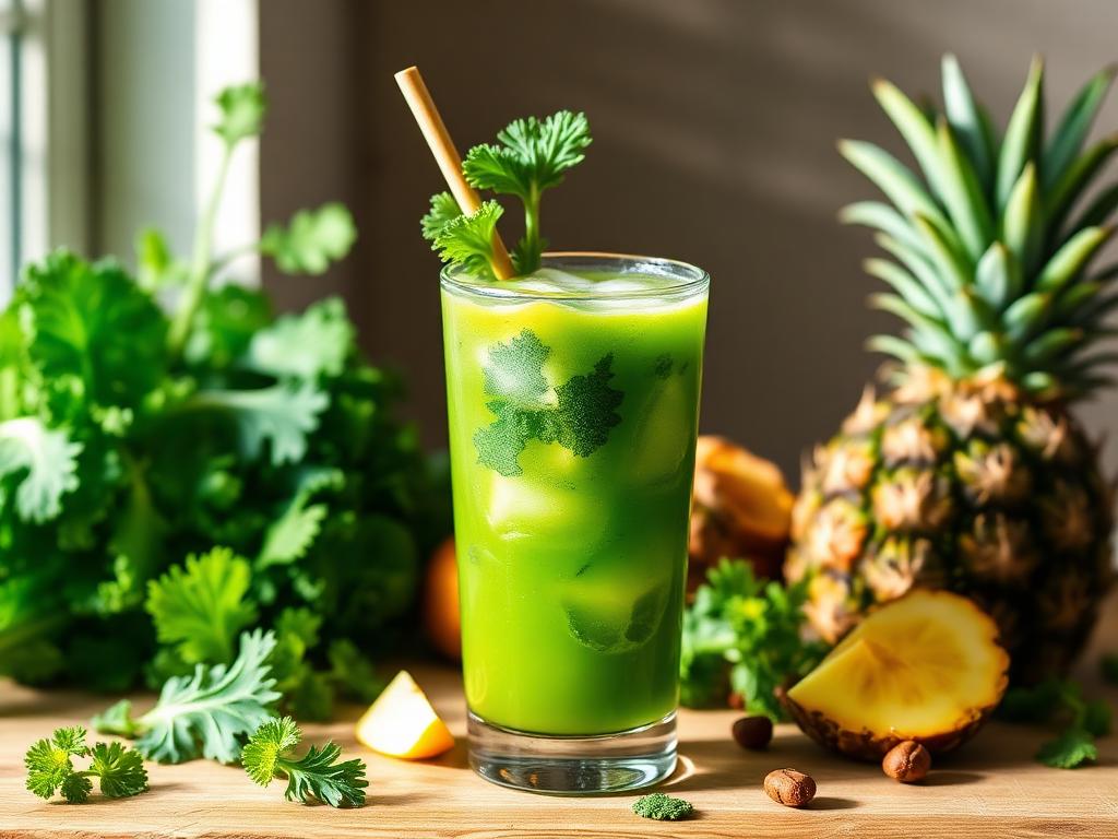 Suco verde de couve com abacaxi